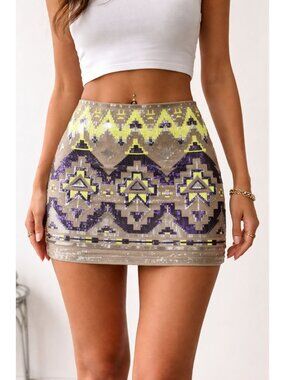 Express Aztec Sequin Mini Skirt M New